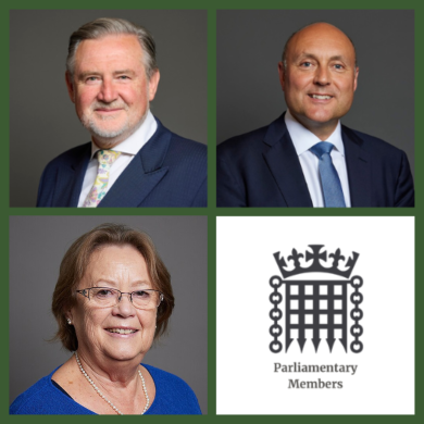 A grid of photos showing Barry Gardiner MP, Andy Griffith MP, Baroness Bakewell of Hartington Mandeville and the parliament portcullis logo.